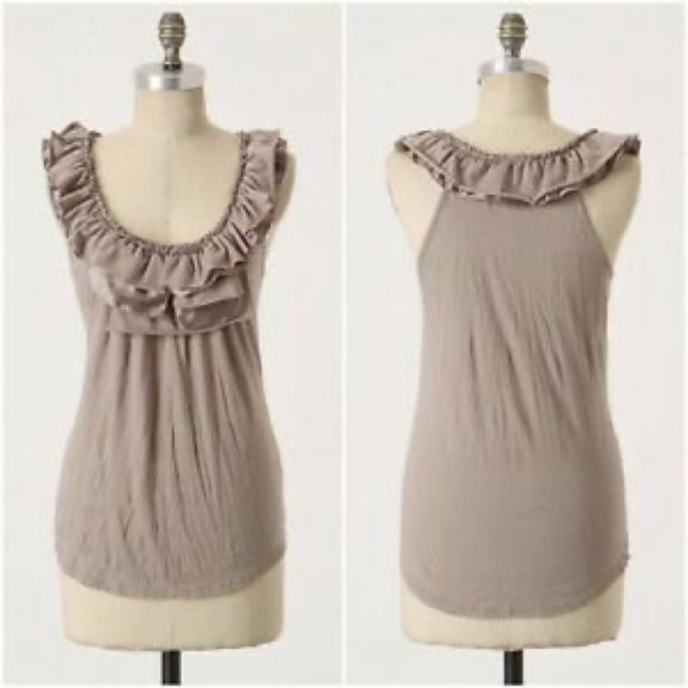 Anthropologie Bordeaux Ruffle Neck Tank